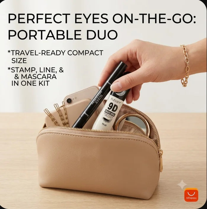 Waterproof Long-Lasting Dual-Ended Eyeliner And 9D Volume Mascara Set for Women Girls Party Festival Stage Eye Makeup Kit Quake