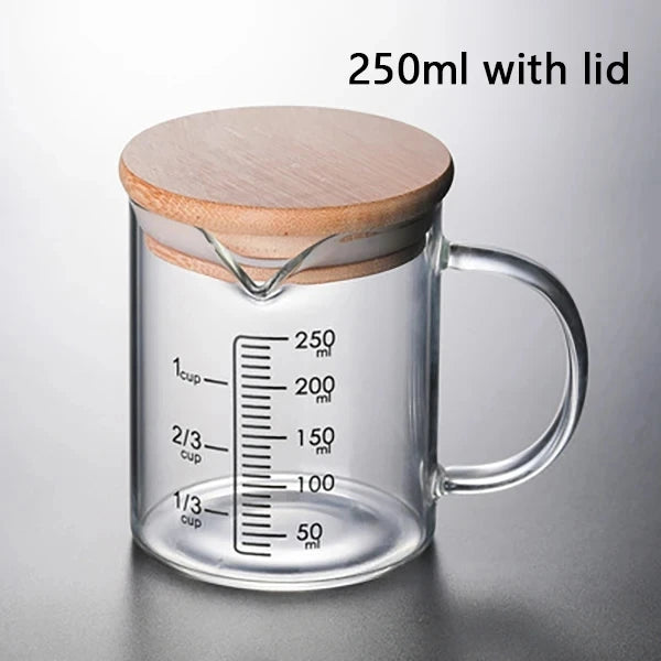 YWDL 250-1000ml Food Grade Glass Measuring Cups Kettle Kitchen Milk Tea with Lid and Handle Laboratory Beaker Measuring Mug Quake 250ml