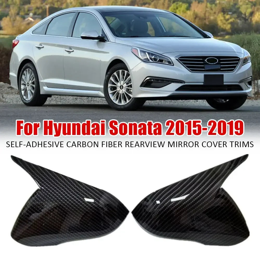 For Hyundai Sonata 2015-2019 OX Horn Car Rearview Side Mirror Cover Sticker Wing Cap Exterior Door Case Trim Shell Silver Frame Quake