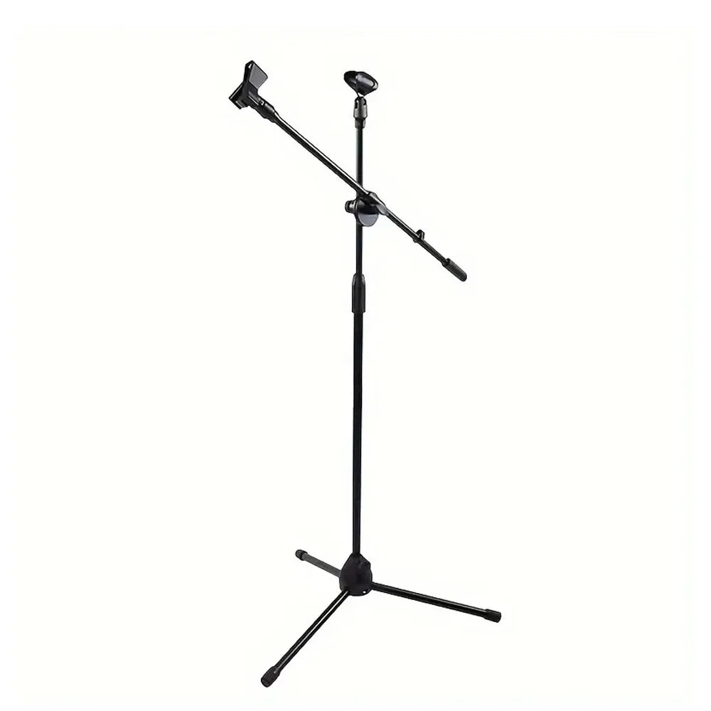 Tripod Microphone Stand Boom Mic Stand with 2 Mic Clip Holder Collapsible Adjustable Mic Bracket Quake black