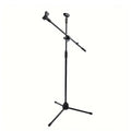 Tripod Microphone Stand Boom Mic Stand with 2 Mic Clip Holder Collapsible Adjustable Mic Bracket Quake black