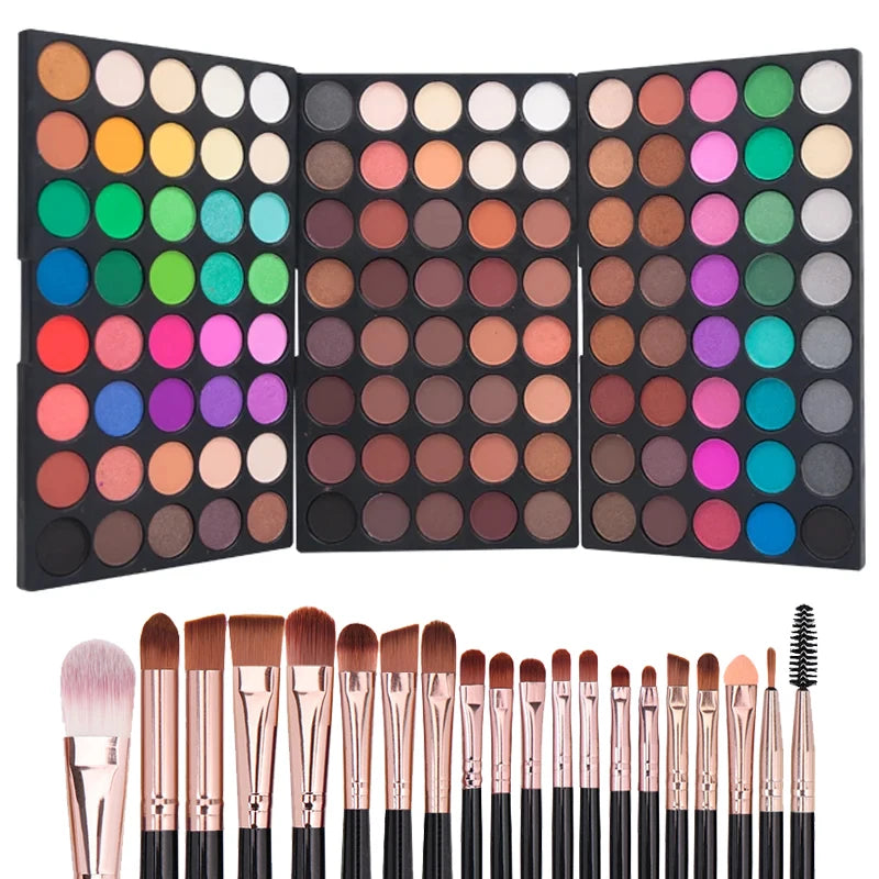 120 Colors Matte Shimmer Eyeshadow Palette Natural Waterproof Lasting Eye Shadow Makeup Set with 20 makeup brushes Cosmetics Kit Quake with 20 brushes