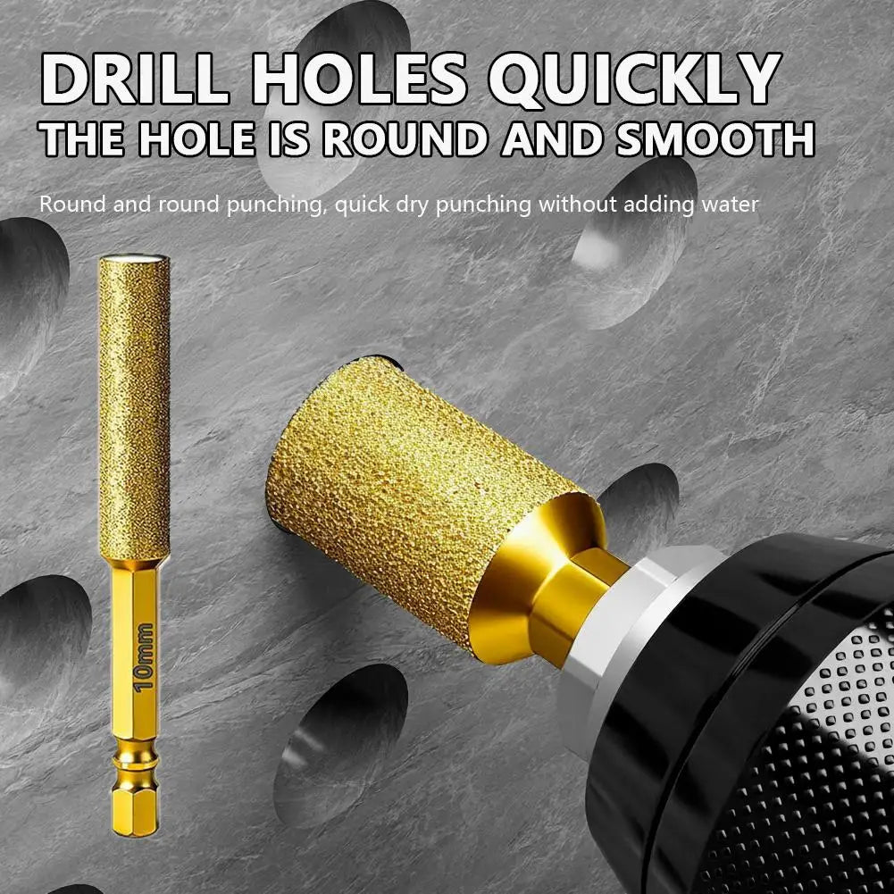 Hex Shank Dry Drill Bit 2-in-1 Glass & Stone Drilling and Grinding Tool, All-in-One Hole Saw and Grinding Head for Tile, Marble Quake