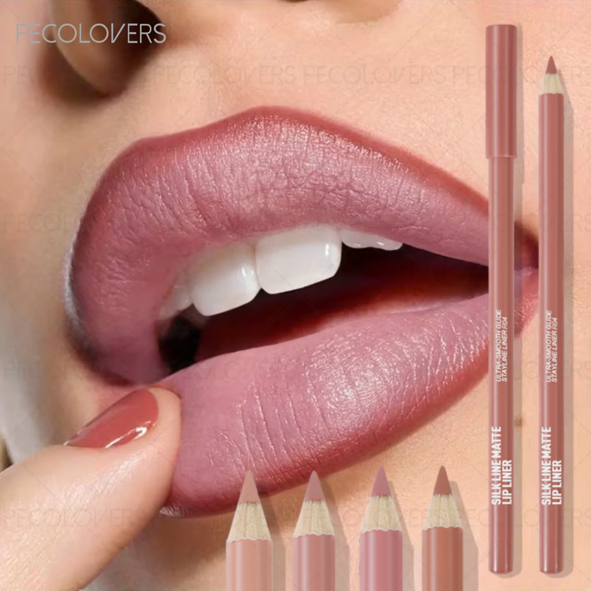 Waterproof Lip Liner Pencil - Matte Finish Long-Lasting, Multi-Color Shades (Nude, Berry, Red, Purple) for All Light Beige Types Quake