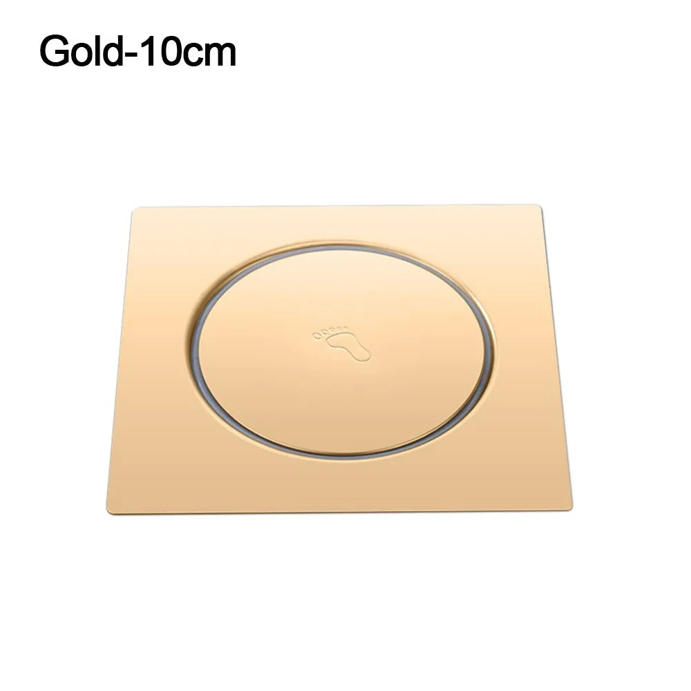 Useful Stainless Steel Press-Type Floor Drain Pedal Type Square Sewer Floor Strainer Anti-odor Pop Up Bounce Drain Filter Quake Gold-10cm