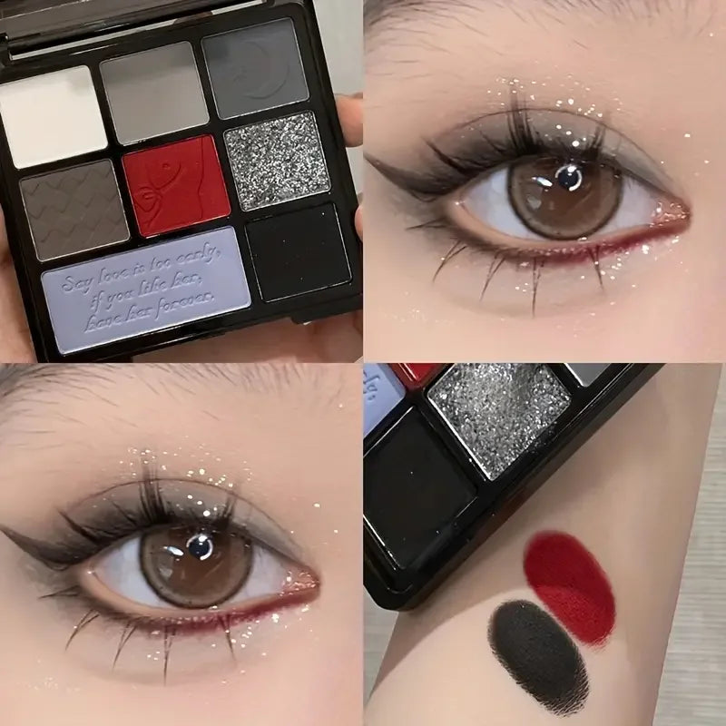 Dark Retro Eyeshadow Palette, Rich Color Wild rose Eyeshadow, Matte Pearl Gothic Black and Red Contrast Smoky Eyeshadow Palette Quake