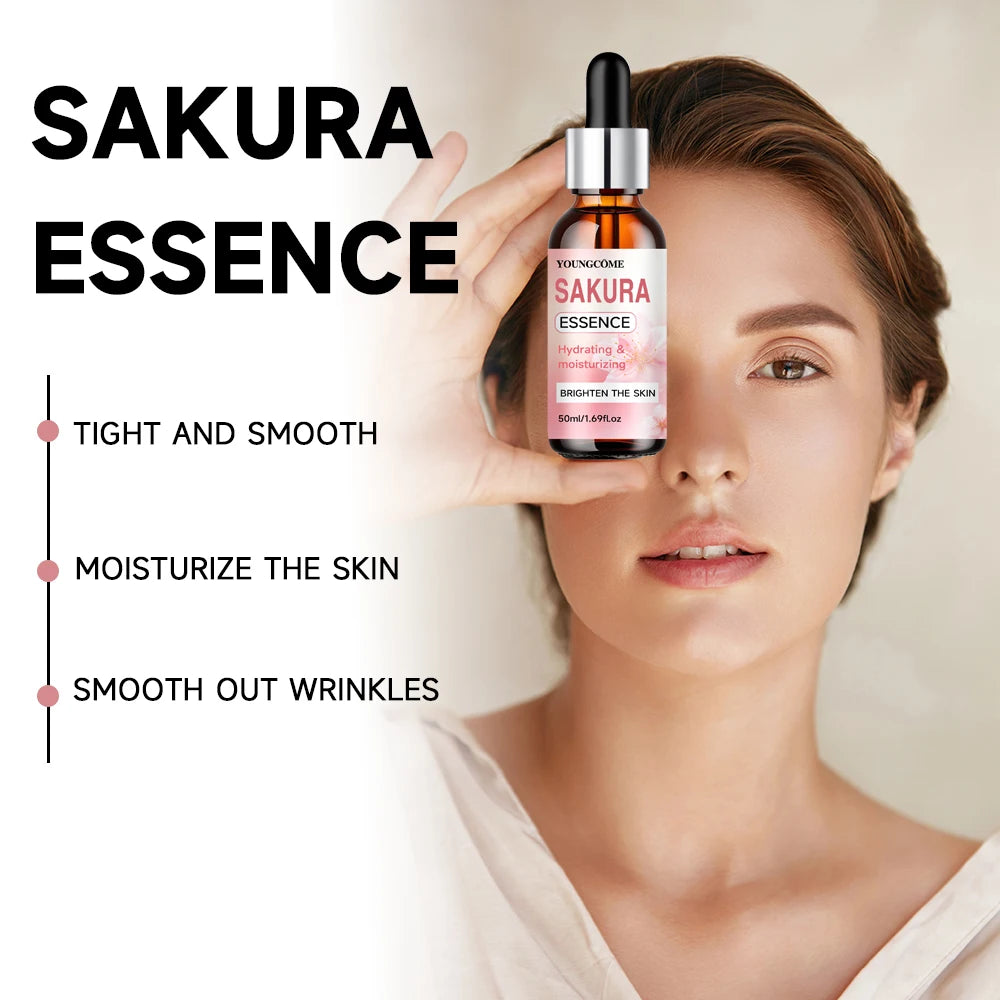 Sakura Skincare Set Korean Face Serum Essence Cream Anti-Aging Wrinkle Moisturize Fade Dark Circles Cosmetics Skin Care Set Quake