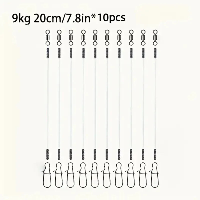 10pcs Heavy-Duty Fluorocarbon Fishing Leader Line with Swivel Clips - Low-Vis Anti-Bite Wire Leaders for Saltwater & Freshwater, Quake 9kg10pcs