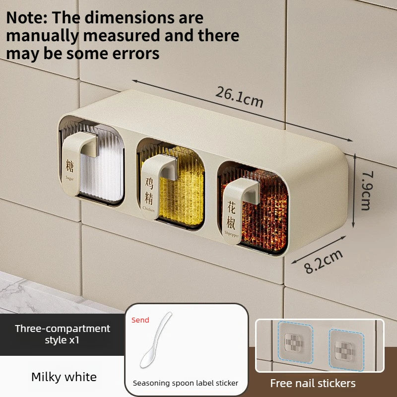Wall-mounted Compartment Spice Organizer Moisture-proof Seasoning Box Multi-grid Kitchen Salt Pepper Storage Rack Quake Three grids