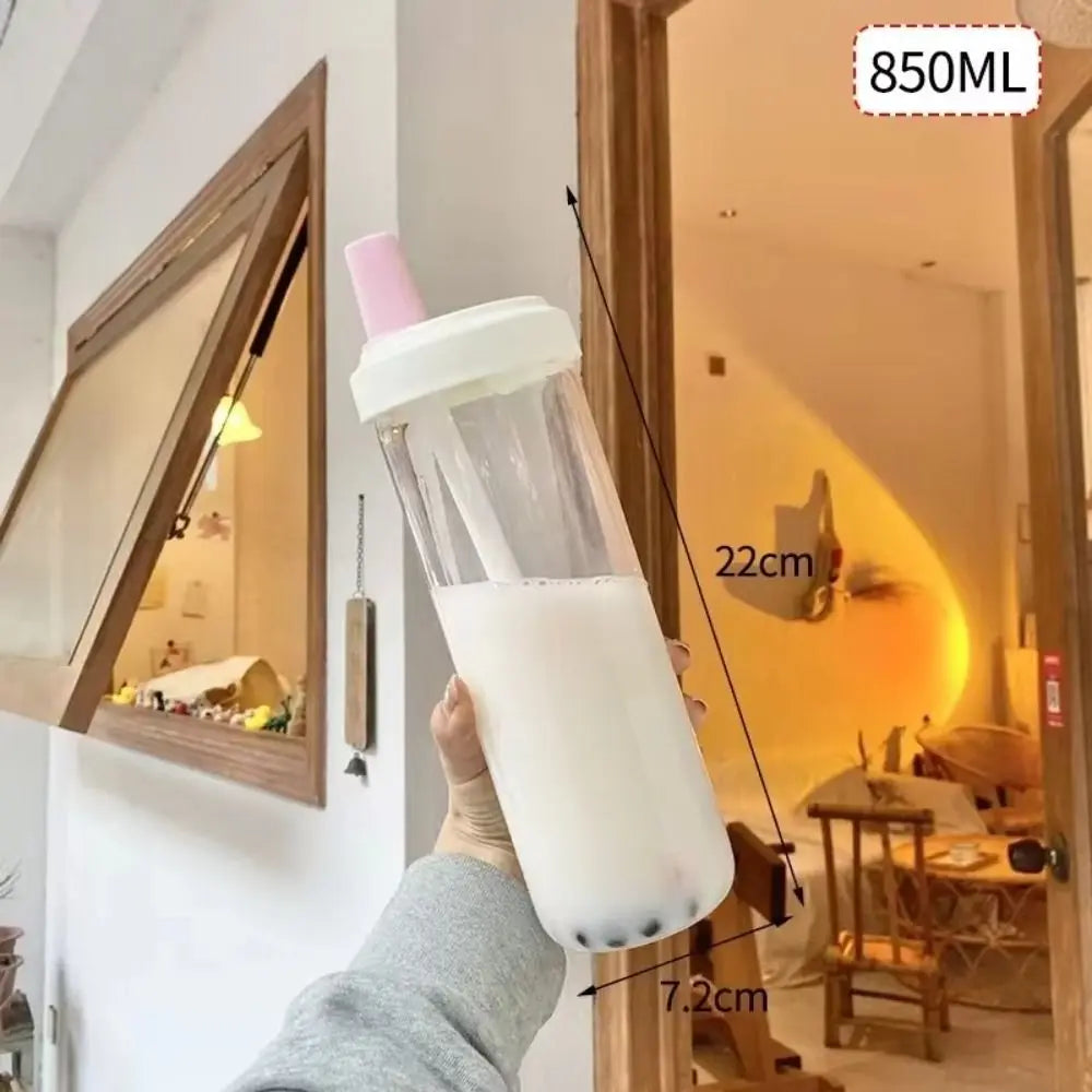 500/850ml Water Bottles Juice Milk Plastic Cup with Lid Straw Bubble Tea Coffee Cups Transparent Large Capacity Drinkware Quake 850ml-Pink