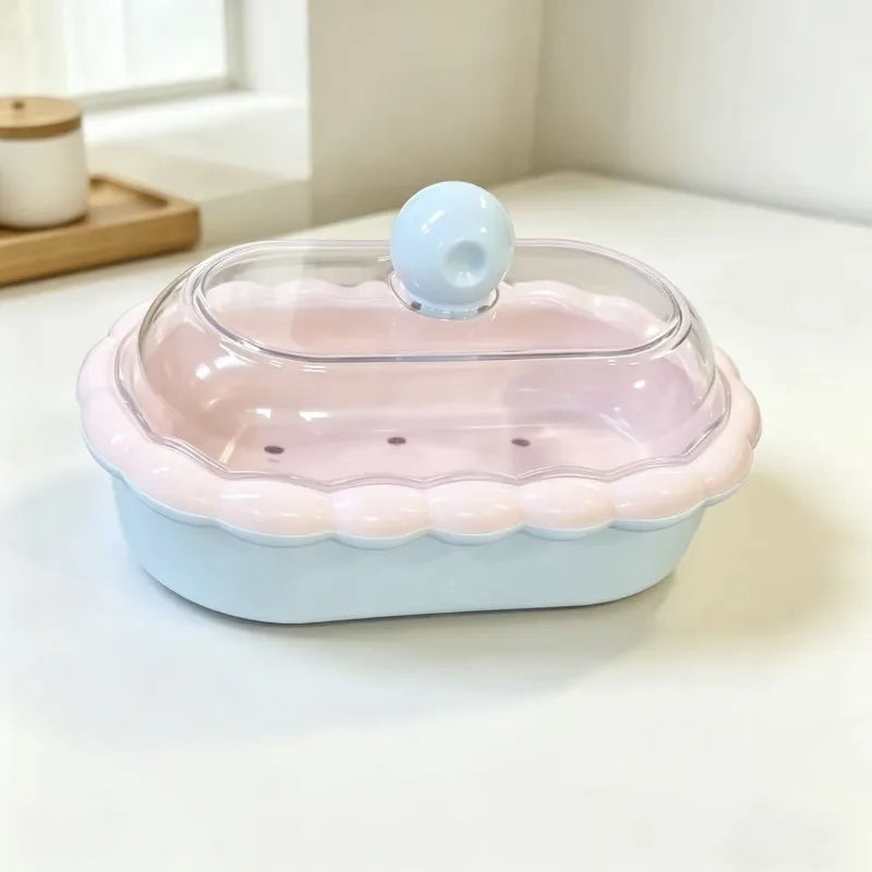 1pc High Appearance Household Soap Box with Drain Cover Bathroom Student Dormitory Quake