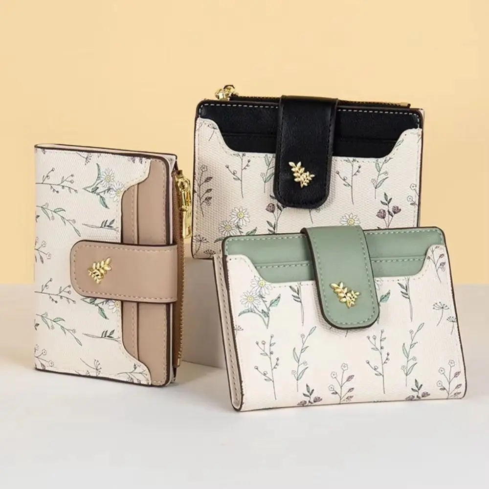 Fashion PU Leather Women Short Wallet Multi-Cards Small Flowers Slim Small Wallet Zipper Hasp Coin Purse Women Quake