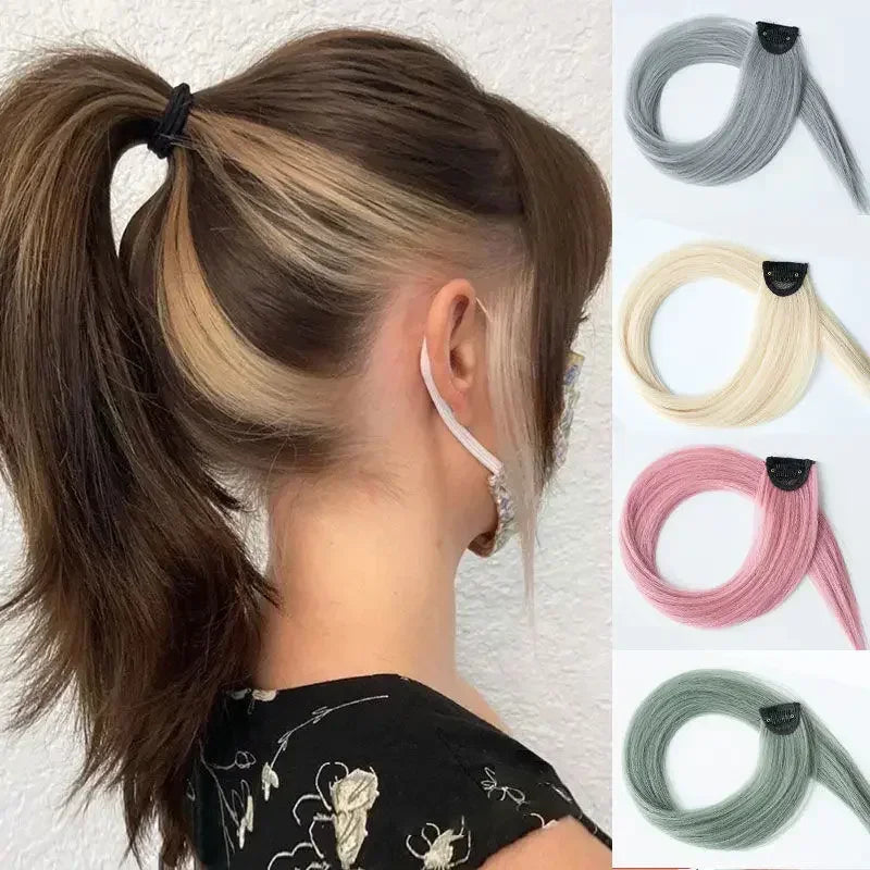 DIY Colored Hair Styling Clips Long Straight Hanging Ear Hairpin Hairpieces Women Natural Hair Braiding Clip Fake Hair Piece Quake