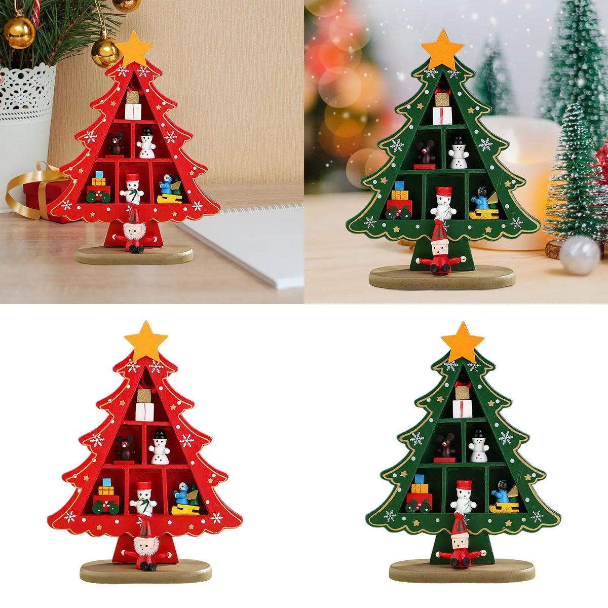 Wooden Christmas Tree Desktop Decor Craft Sturdy Table Centerpiece Convenient Mini Christmas Tree Decoration for Xmas Party Home Quake