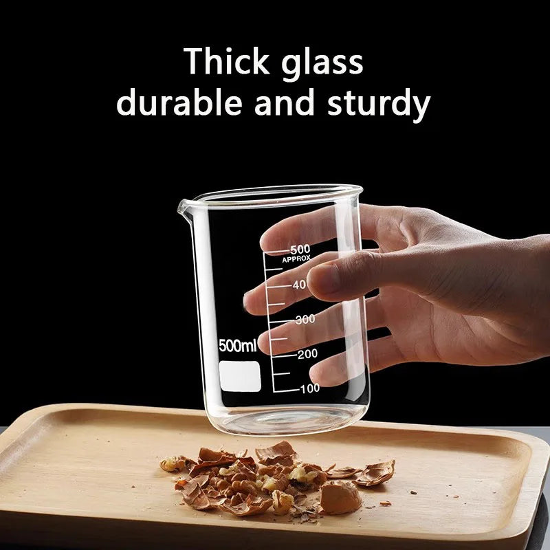 YWDL 50-1000ml High Borosilicate Glass Measuring Cup Heat-resistant Laboratory Beaker With/No Handle Scales Mug Measuring Tools Quake