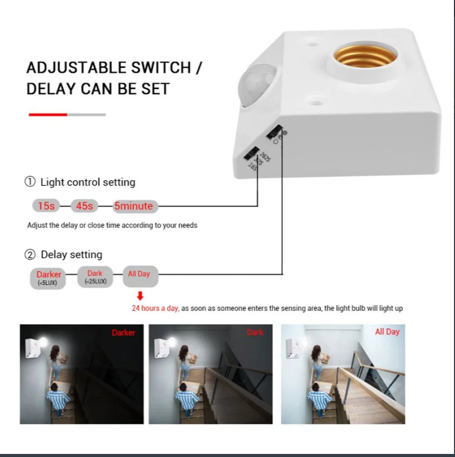 LED AC220V 110V 85-265V Automatic Human Body Infrared PIR Sensor Bulb Light E27 Base PIR Motion Detector Wall Lamp Holder Socket Quake