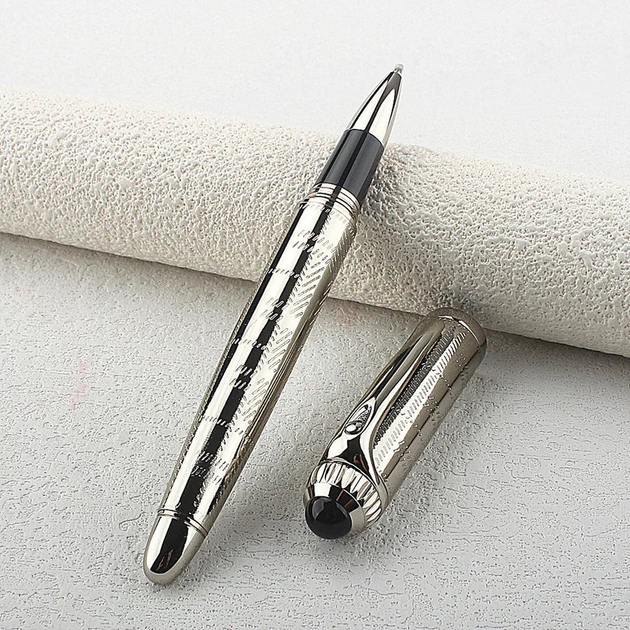 Silver Engraved Metal Rollerball Pen Luxury Business Signature Ballpoint Pen Office Writing Gift Pen Quake