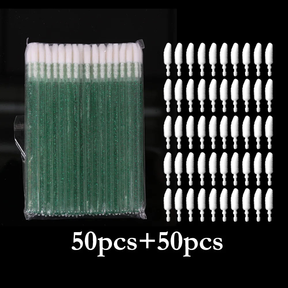 vvocci 50Pcs Disposable Lip Brushes + 50 Refills.Perfect for lip makeup.No shed,odorless,portable,cost-effective lip makeup tool Quake M153 M396 crys green