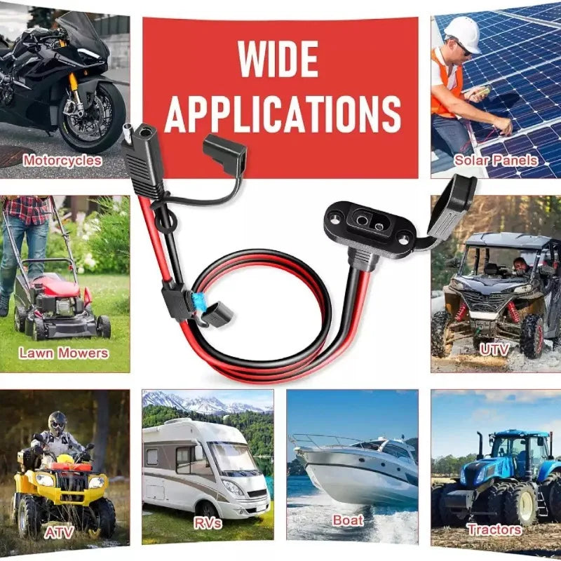 Weatherproof 12AWG SAE Sidewall Port Socket, Universal Panel‑mount SAE Connector Cable for Solar Generator Motorcycle Battery Quake
