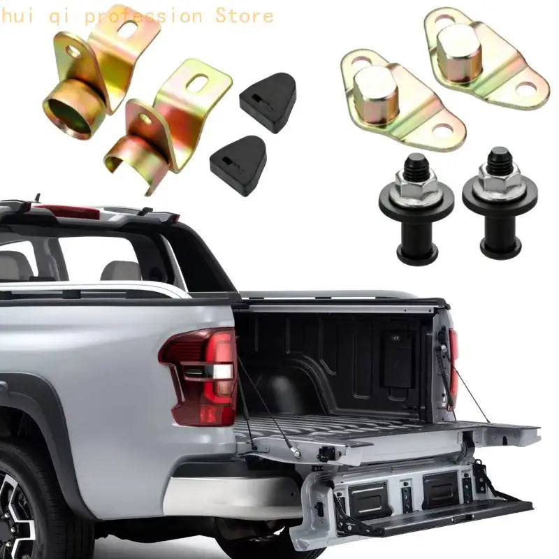 Garage Rear Gate Hinge Repair 8 Piece Replacement Hardware Set with Metal Brackets, Mounting Plates, Bolts and Rubber Bump Stops Quake