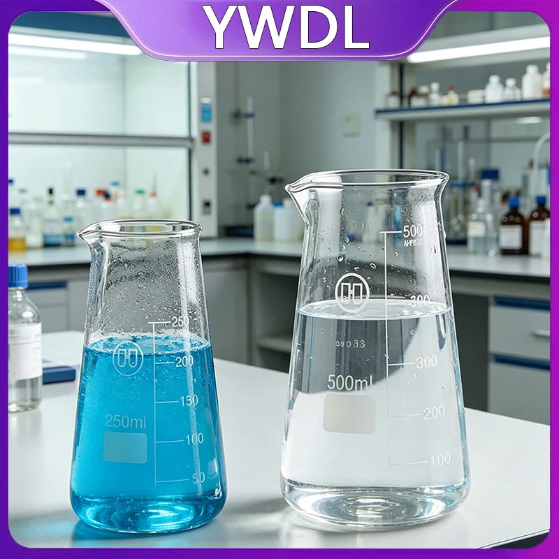 YWDL 250ml/500ml High Borosilicate Glass Beaker Graduated Measuring Cup Conical Coffee Server Pitcher for Lab Kitchen Baking Quake