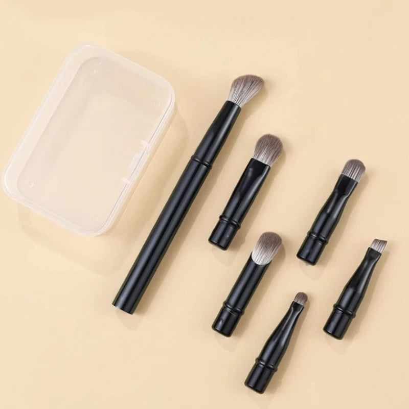 6pcs Portable Mini Makeup Brush Set with Detachable Travel Contour Concealer Brush,Eyeshadow Brush and Double-ended Makeup Brush Quake