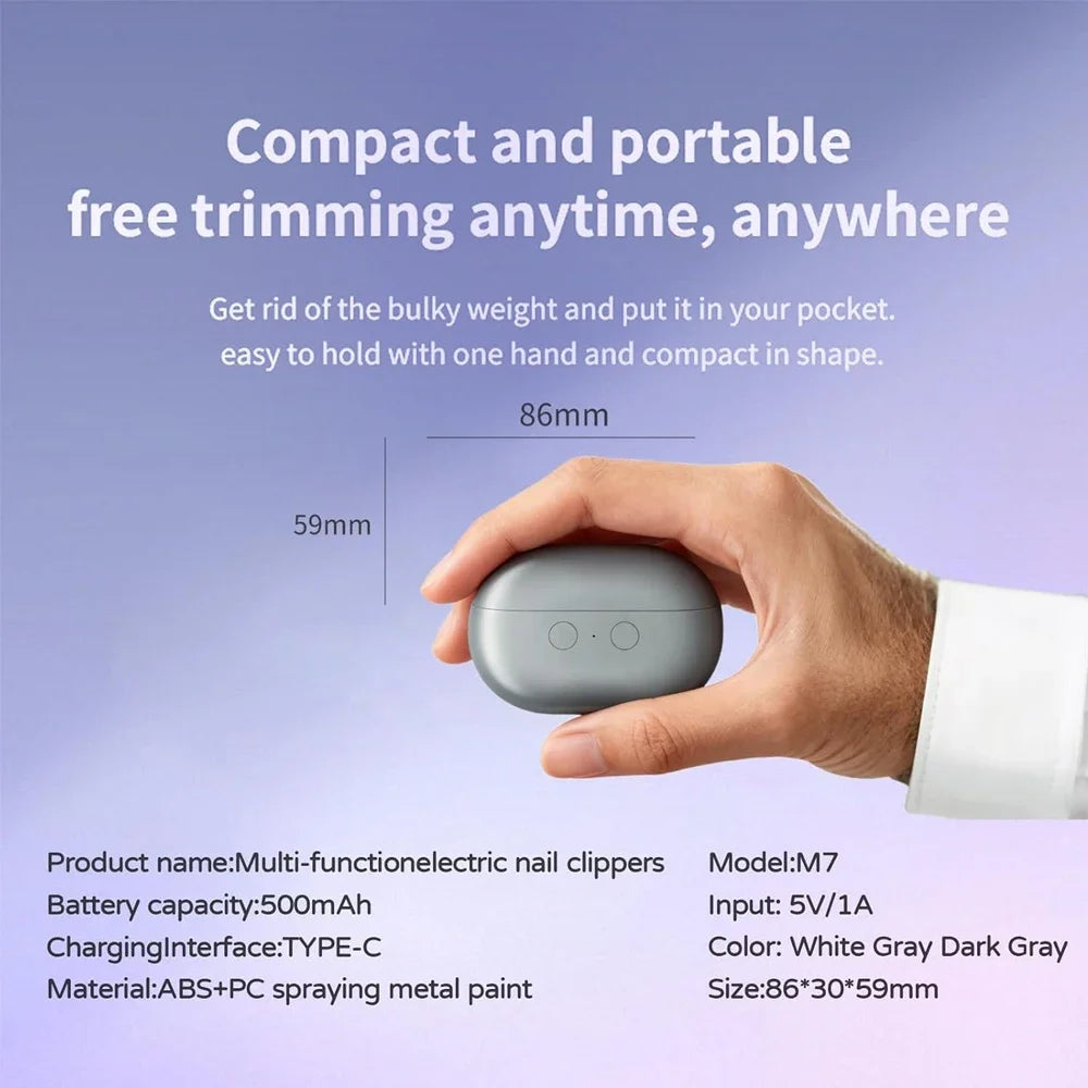Electric Nail Clipper Electric Nail Trimmer Polisher Portable Fingernail Cutter with Light File Nail Clip Storage Rechargeable Quake