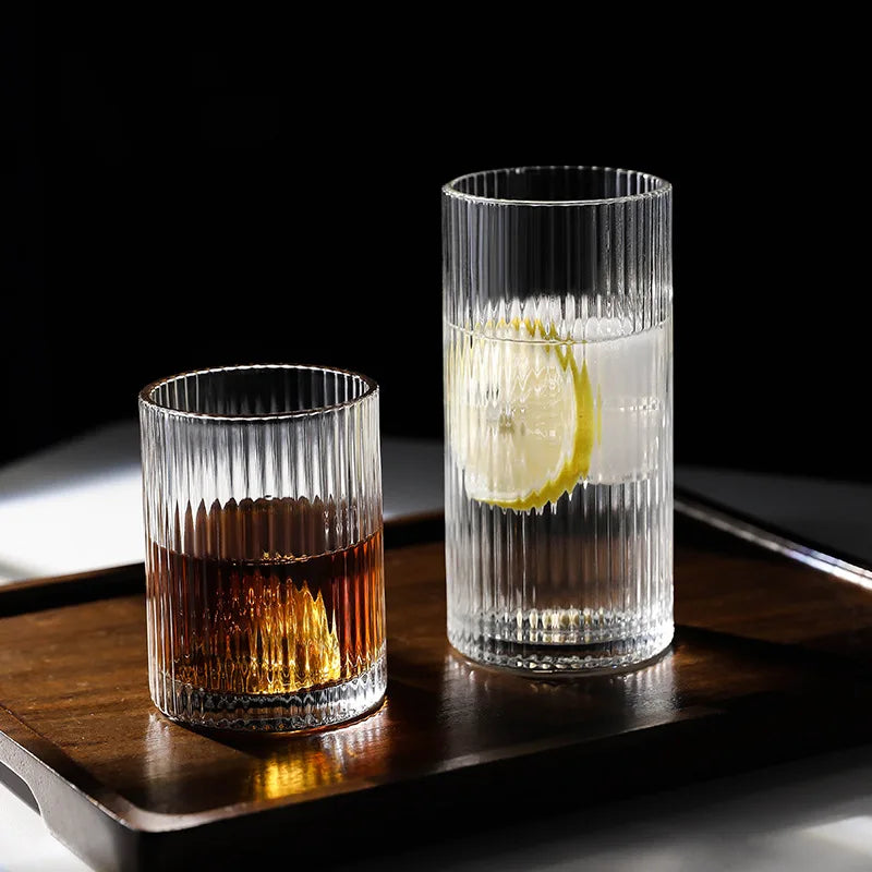 Vertical Striped Glass Cup Japanese Embossed Tumbler Heat‑Resistant Transparent Coffee Juice Mug Drinking Glass Quake