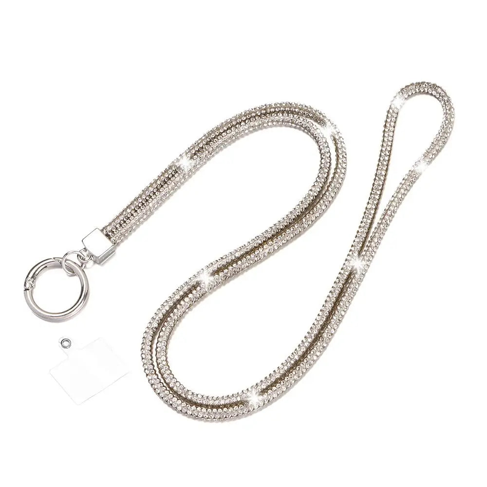 Glitter Rhinestone Phone Lanyard Phone Diamond Crystal Chain Straps Keychain Hanging Anti-lost Rope Quake white