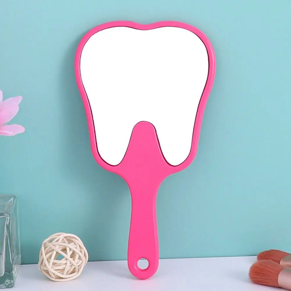 Practical Tooth Shaped Handheld Mirror PVC High Definition Makeup Mirror Dental Mirrors Gift Quake rose