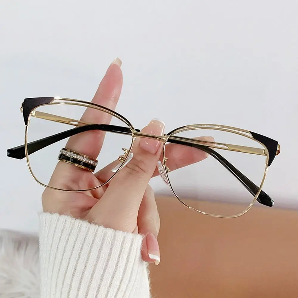 Trendy Office Anti Blue Light Glasses Women Fashion Retro Cat Eye Optical Eyeglasses Blue Rays Blocking Eye Protection Eyewear Quake Black gold