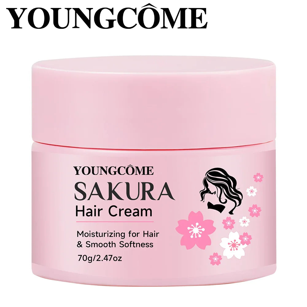 Cherry Blossom Flavor Hair Care Cream Hair Mask Improves Frizzy Tangled Hair Prevents Hair Breakage and Splitting 70g Quake