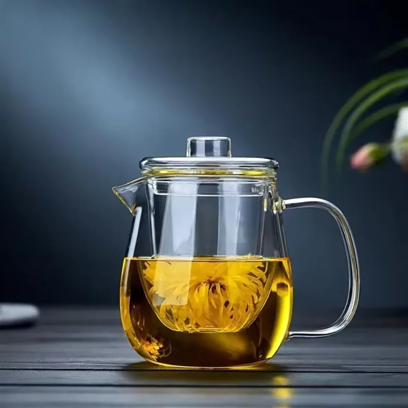 YWDL 480/600ML Glass Teapot Heat Resistant Borosilicate Clear Tea Kettle With Infuser Dishwasher Stovetop Friendly Loose Leaf Quake 600ml