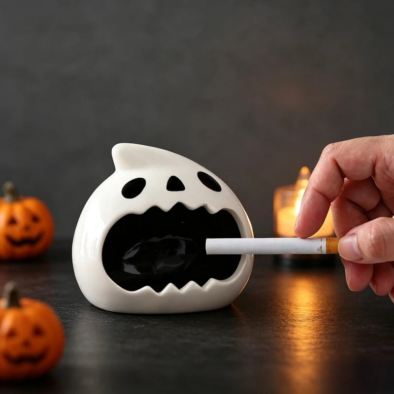 Water Drop Ghost Ceramic Ashtray Little Ghost Desktop Ornament Cute Healing Ash Holder Unique Gift for Halloween Home Decor Quake