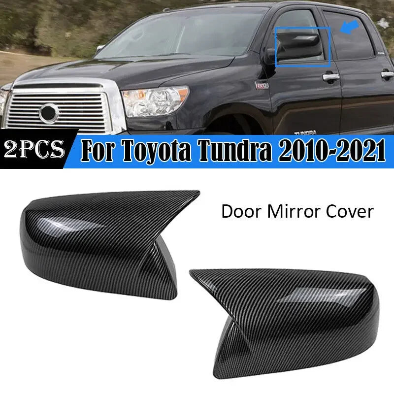 For Toyota Tundra 2010-2021 Car Rearview Side Mirror Cover Wing Cap Sticker Exterior Door Rear View Case Trim Carbon Fiber Look Quake