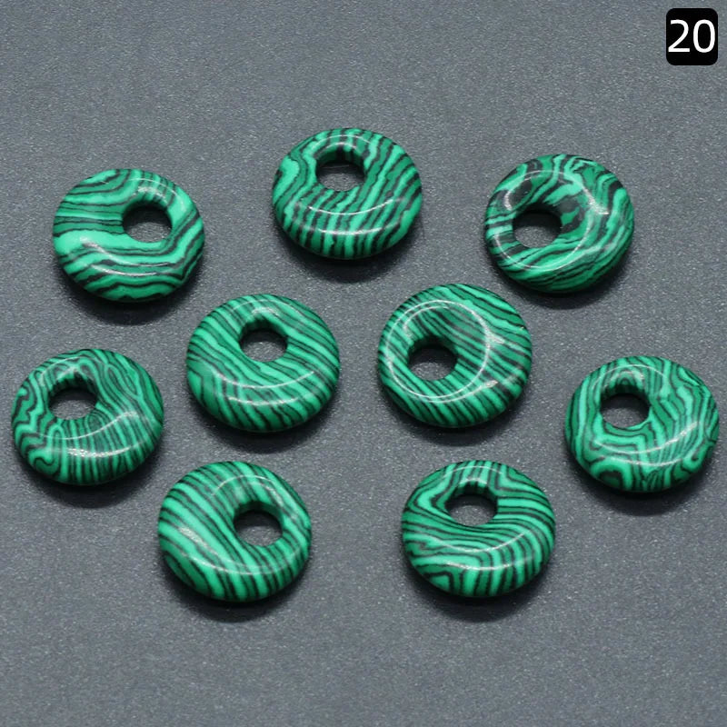 2Pcs Earrings Pendant Natural Stone Edge Hole Pendant For Jewelry Making DIY Necklace Earrings Bracelet Accessory Wholesale Quake Malachite 18mm