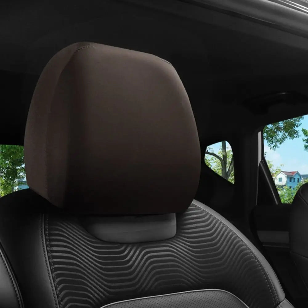 Universal Dirt-proof Car Headrest Cover Non-Slip Practical Seats Cover Elastic Solid Color Car Interior Accessories Quake Coffee