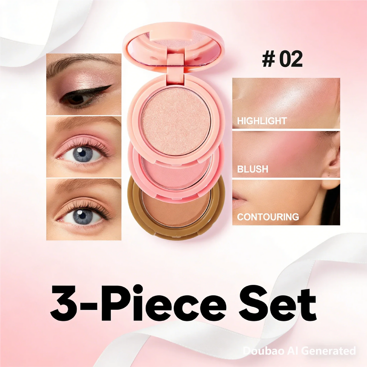 Miss Lara 3-Layer Makeup Palette High-Gloss Blush Pearlescent Matte Finish Multifunctional Valentine's Day Gift for Women Quake 3PCS