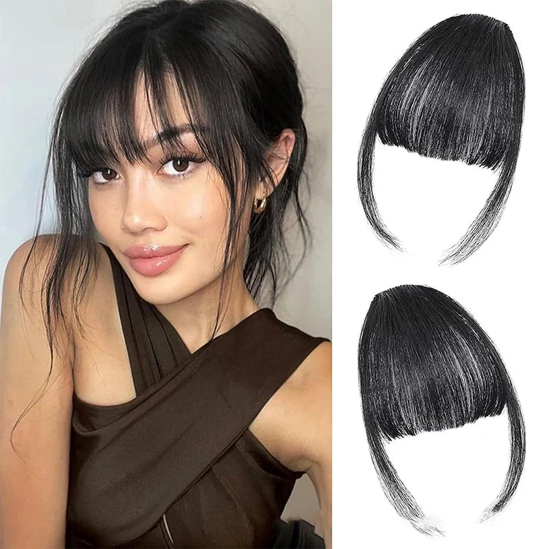 Synthetic Fake Air Bangs Natural Hair Extension Front Fringes Hairpiece Black Brown Clip In Bangs Double Sideburns Hair Styling Quake Style1