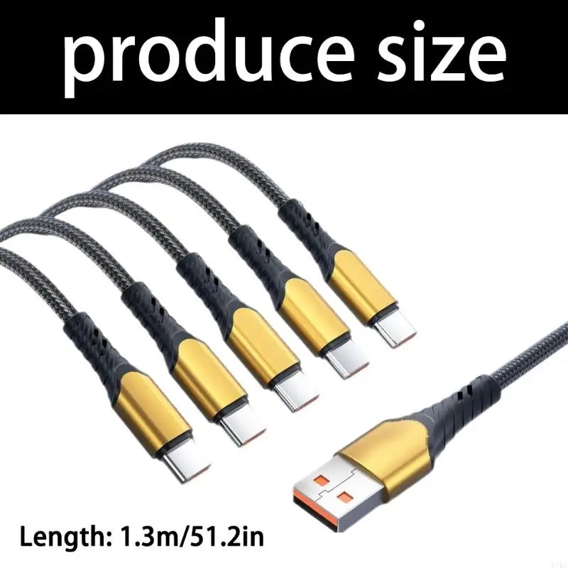 5-Output USB Type C Charging Cable for Simultaneous Device Charging with Interlaced Outer Cover and Reinforced Ends K1KF Quake