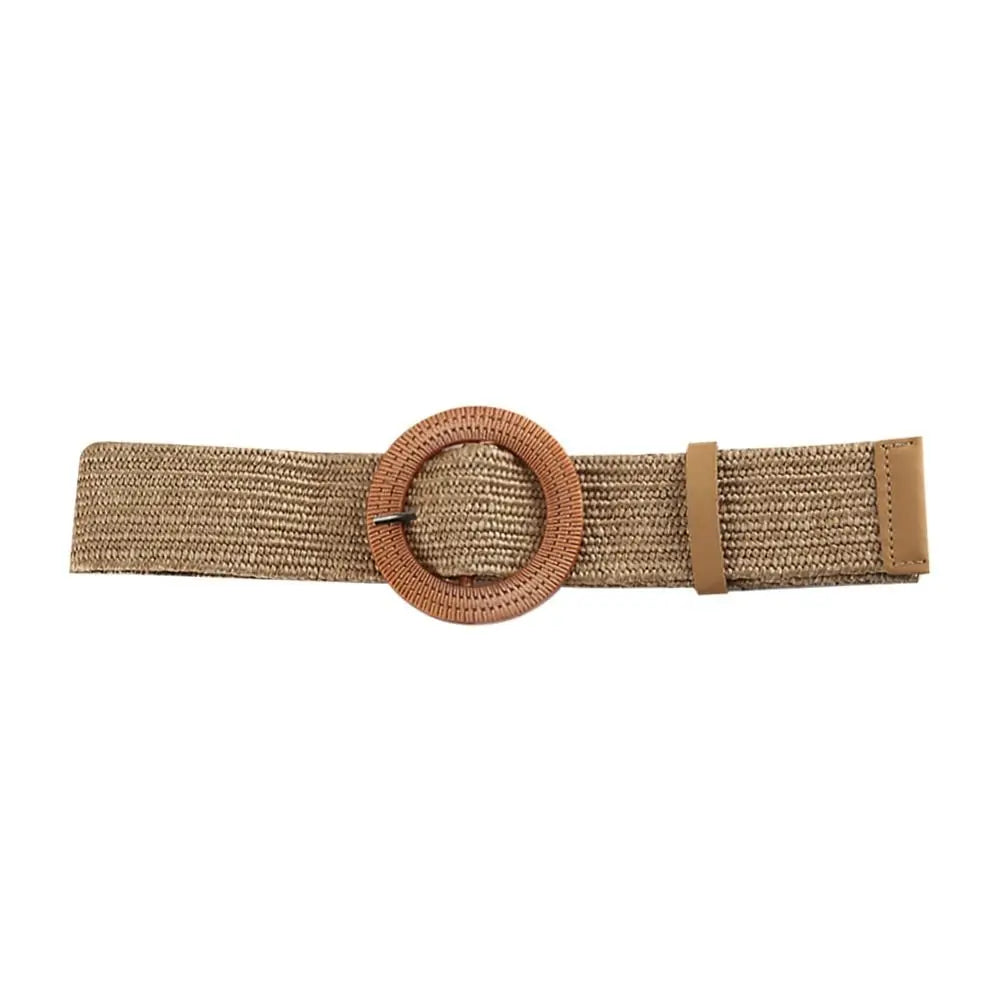 Summer Casual Elastic Braided Waistbelt Wide Straw Belt Waist Belt Quake Khaki-Style 1