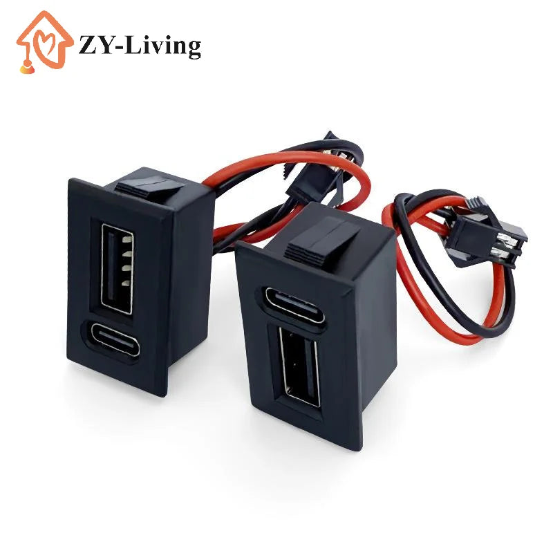 1PCS USB Female Base Type-C Double-Layer Socket Lamp Charging Socket Power Phone Socket With Cable Connector Quake