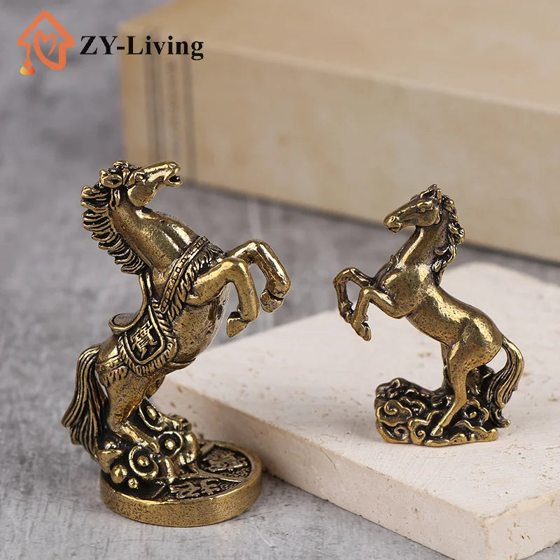 1Pc Bronze Horse Statue Chinese Zodiac Sculpture Metal Craft Living Room Tea Table Desktop Home Decor Quake