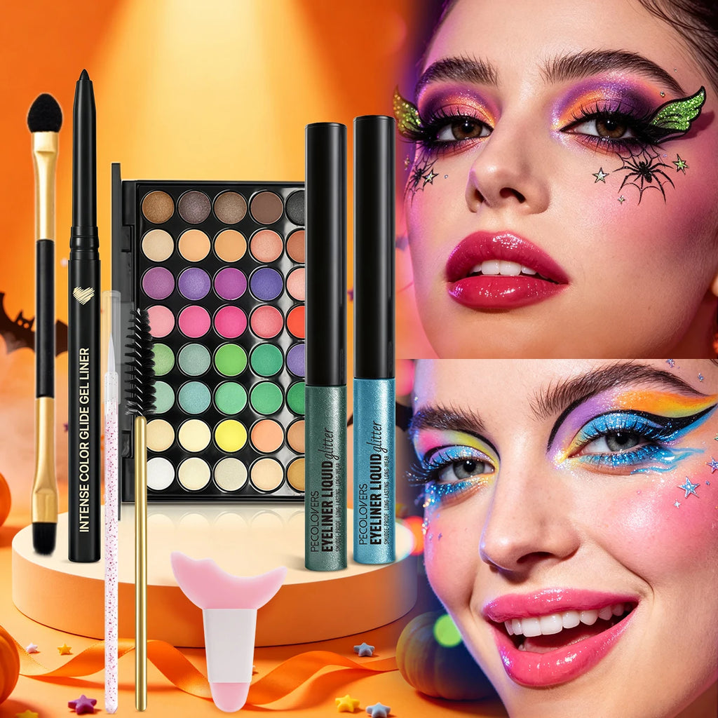 8PCS Face Set, Multi-color Eye Shadow Plate+eye Black+eyeliner Pen+makeup Tools, Waterproof and Durable, Halloween Makeup Quake
