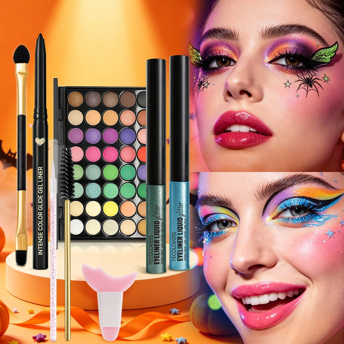 8PCS Face Set, Multi-color Eye Shadow Plate+eye Black+eyeliner Pen+makeup Tools, Waterproof and Durable, Halloween Makeup Quake