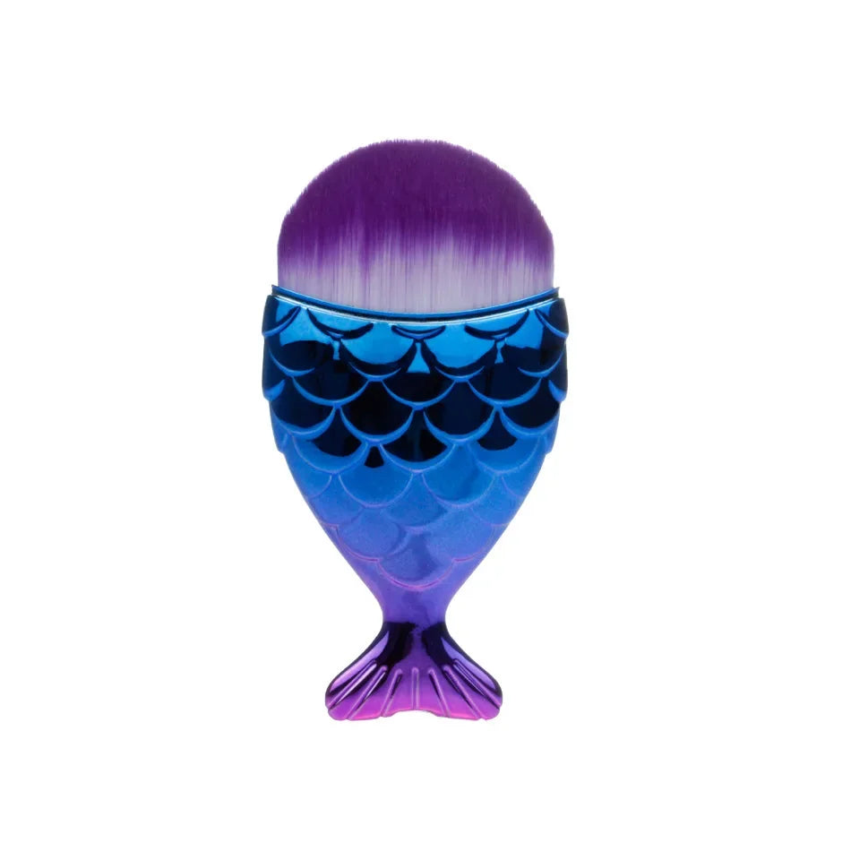 1pc Blush Brush Mermaid Shape Professional Face Makeup Brush Foundation Cosmetic Fish Brush Makeup Tool Kit Powder Nail Art Tool Quake blue purple