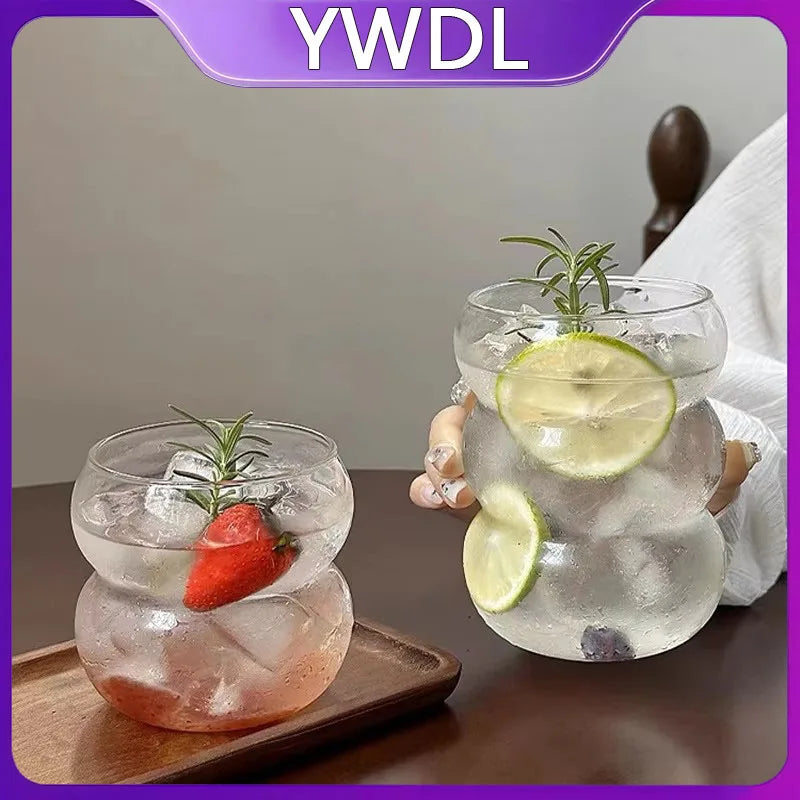 YWDL 350/550ml Transparent Glass Cup Cold Coffee Cup With Straw Dessert Juice Milk Drinkware Mug Party Cocktail Glasses Teacup Quake