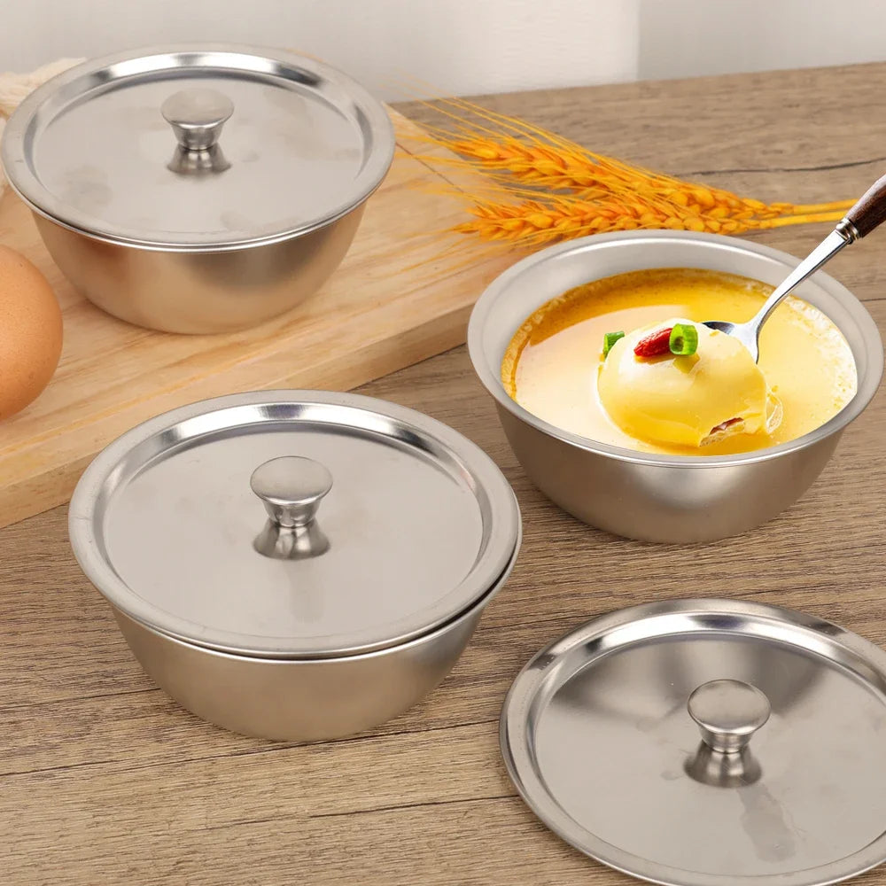 Multifunctional Steamed Egg Bowl with Lids Stainless Steel Fruit Salad Soup Rice Noodles Bowl Food Container Kitchen Tableware Quake