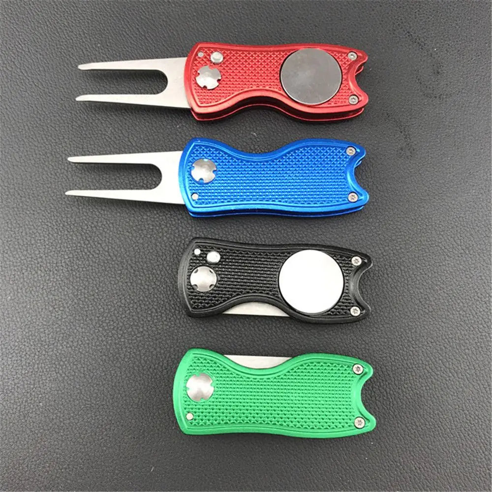 7Colors Solid Switchblade Stainless Steel Pitch Groove Cleaner Golf Pitchfork Putting Green Fork Divot Repair Tool Quake