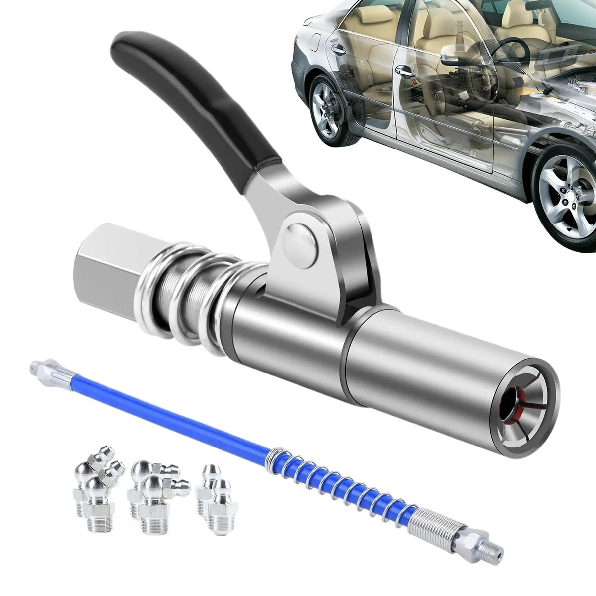 Locking Grease Coupler Universal Quick Release Steel Grease Nozzle Fittings for ATV Truck Trailer Tractor Excavator Bulldozer Quake
